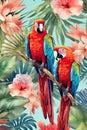 a tropical paradise, with exotic birds