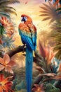 a tropical paradise, with exotic birds