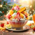 Tropical Paradise: Exotic Fruits Dancing in a Bowl of Refreshing Sorbet