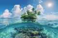 Tropical paradise island oasis with crystal clear waters, panoramic view Royalty Free Stock Photo