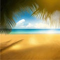 Tropical paradise island. Sandy beach, palm trees and sea. Vector cartoon Royalty Free Stock Photo