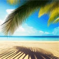 Tropical paradise island. Sandy beach, palm trees and sea. Vector cartoon Royalty Free Stock Photo