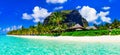 Gorgeous white sandy beaches and azure sea of Mauritius island.