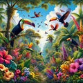 Tropical Paradise: Lush Jungle with Exotic Birds
