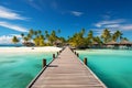 Tropical paradise Luxury travel backdrop with a wooden pier panorama