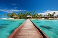 Tropical paradise Luxury travel backdrop with a wooden pier panorama