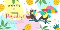 Hello summer. Party tropical Paradise. Vector illustration, invitation to a party with a cute Toucan bird. Royalty Free Stock Photo