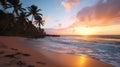 Tropical paradise with a pristine beach scene at sunset