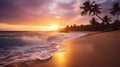 Tropical paradise with a pristine beach scene at sunset