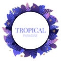 Tropical paradise round template with palm leaves