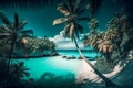A tropical paradise with a beach, palm trees, and turquoise water created with Generative AI technology Royalty Free Stock Photo
