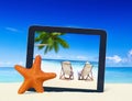 Tropical Paradise Summer Beach Digital Tablet Frame Concept Royalty Free Stock Photo