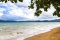 Tropical paradise turquoise water beach and limestone rocks Krabi Thailand