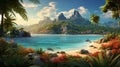 A tropical paradise unfolds with a picturesque river. Royalty Free Stock Photo