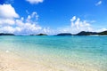 Tropical paradise of white sand, turquoise sea and deep blue sunny sky at Zamami, Okinawa, Japan