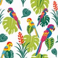 Tropical Parrots Surface Pattern Vector, Colorful Birds Repeat Pattern for Textile Design, Fabric Printing, Stationary, Packaging