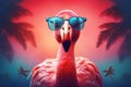 feather summer party flamingo tropical sunglasses animal bird hipster pink. Generative AI. Royalty Free Stock Photo