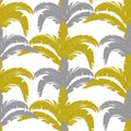 Tropical pattern with bushes in three colors gray white gold seamless
