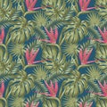 Tropical pattern design, palm leaves and bird of paradise flora Royalty Free Stock Photo