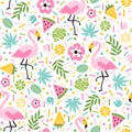 Tropical pattern with flamingos Royalty Free Stock Photo