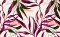 Tropical  pattern with palm tree in red pink colors. Vector  banana leaves illustration, drawn with contour lines against pink Royalty Free Stock Photo