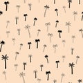 Tropical pattern with palm trees, hand drawn and silhouette of palm, isolated icon. Black vector drawing on a beige