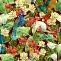 Tropical pattern with paradise birds