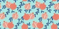 Tropical pattern with stylized pomegranate. Vector seamless texture.
