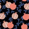 Tropical pattern with stylized pomegranate. Vector seamless texture.