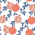 Tropical pattern with stylized pomegranate. Vector seamless texture.
