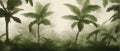 Tropical pattern with vintage palm trees. Tropical foggy forest vector