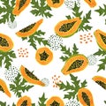 Tropical pattern with watercolor papaya and leaves.