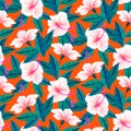 Tropical pattern with white hibiscus flowers