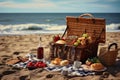 Tropical Picnic basket beach. Generate Ai Royalty Free Stock Photo