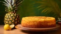 Tropical Pineapple Cake On Wooden Table - Vibrant And Delicious