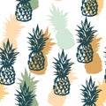 Tropical pineapple colorful seamless pattern. Summer design with hand drawn sketch elements. Vector illustration in pastel colors