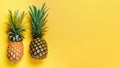 Tropical pineapple and palm on yellow background. Royalty Free Stock Photo