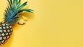 Tropical pineapple and palm on yellow background. Royalty Free Stock Photo
