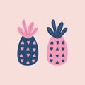 Tropical pineapples hand drawn vector illustration. Isolated abstract fruit in flat style.