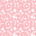 Tropical pink flowers seamless repeat pattern.