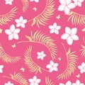 Tropical pink flowers seamless repeat pattern.