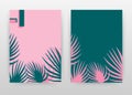 Tropical pink, green palm tree design for annual report, brochure, flyer, poster. Tropical Palm leaf background vector