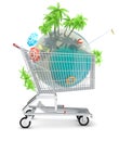 Tropical planet in shopping cart Royalty Free Stock Photo