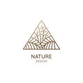 Tropical plant logo. Triangular emblem flower in linear style. Vector abstract badge for design of natural products