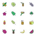 Tropical plants filled outline icons set Royalty Free Stock Photo