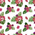 Tropical plants seamless pattern for fabric, wallpaper and wrapping paper. Watercolor illustration of hand painting. Royalty Free Stock Photo