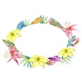 Tropical plants wreath in a watercolor style.