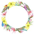 Tropical plants wreath in a watercolor style.