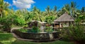 Tropical Pool With Palm Trees and Hut at Mauritius Resort Royalty Free Stock Photo