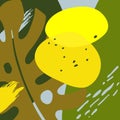 Tropical print. Abstract geometrical composition with tropical leaf and various shapes. Minimal poster with bionic